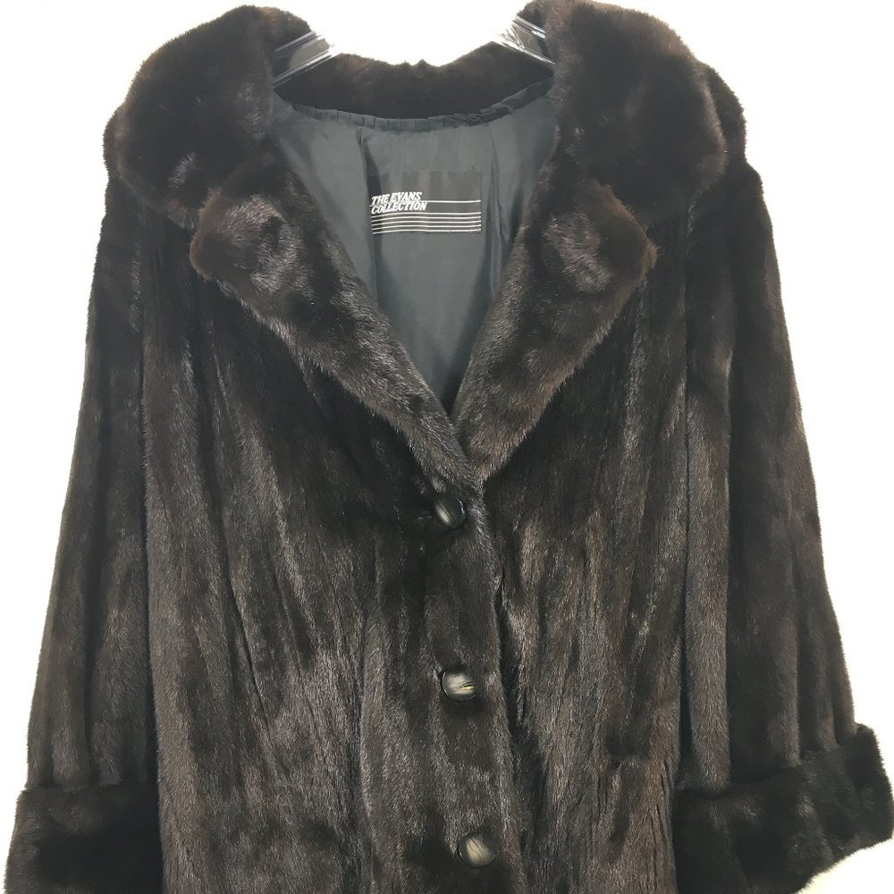 MINK fur jacket Dark Brown Women's Extra Large Black Diamond detachable hood 434